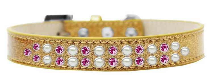 Two Row Pearl and Pink Crystal Size 12 Gold Ice Cream Dog Collar